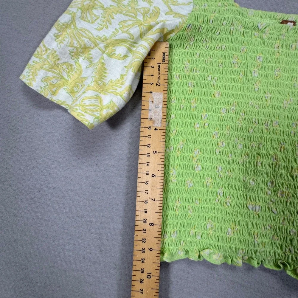 Free People Womens Top Slim Lime Green‎ NWT Smocked Floral Bell Sleeve S
